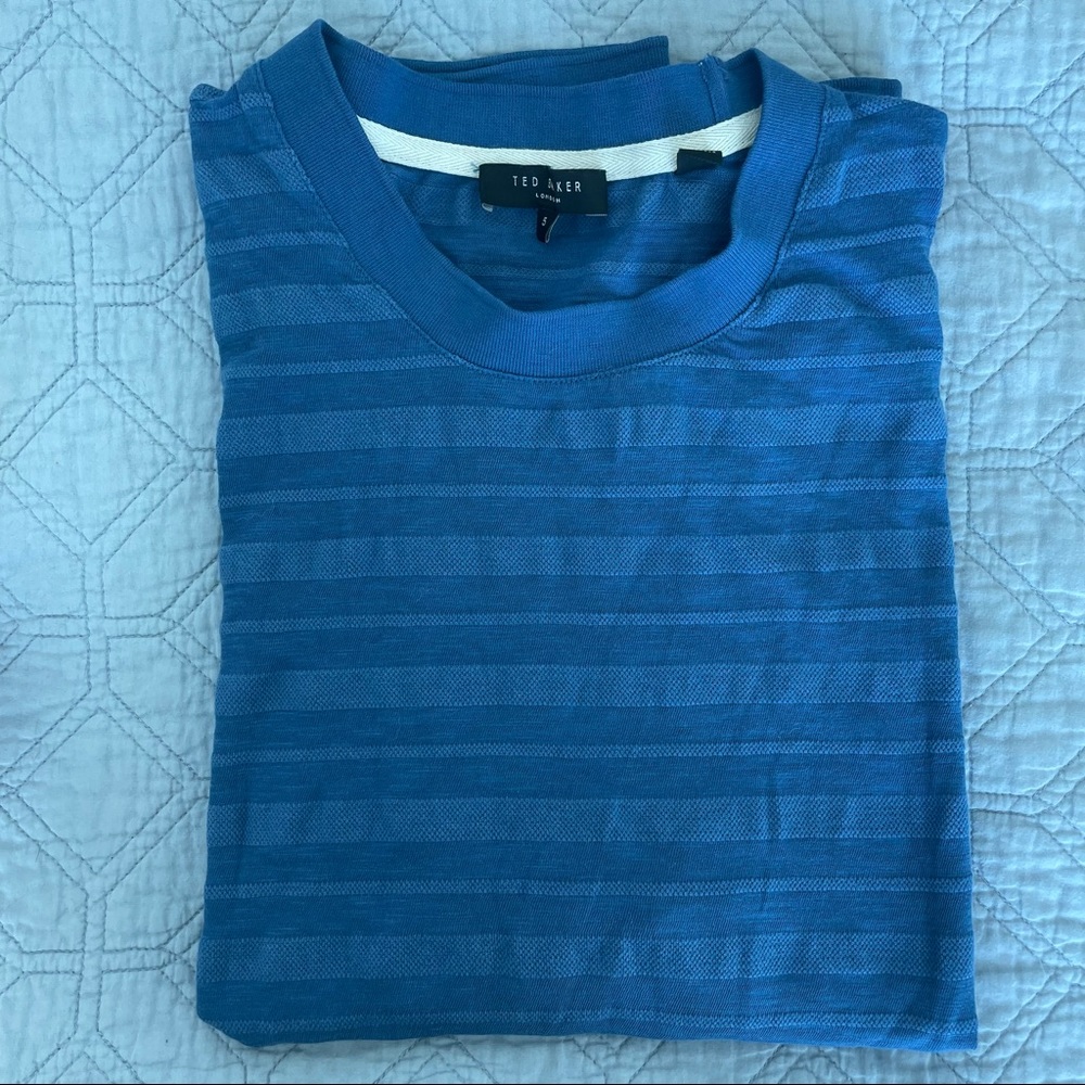 Mens Ted Baker London tee shirt - size 5- blue striped / large size